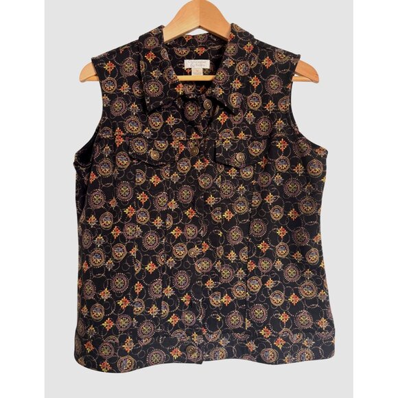 Christopher Banks Vest Print Size Medium Pockets Button Up Knit - Picture 1 of 8